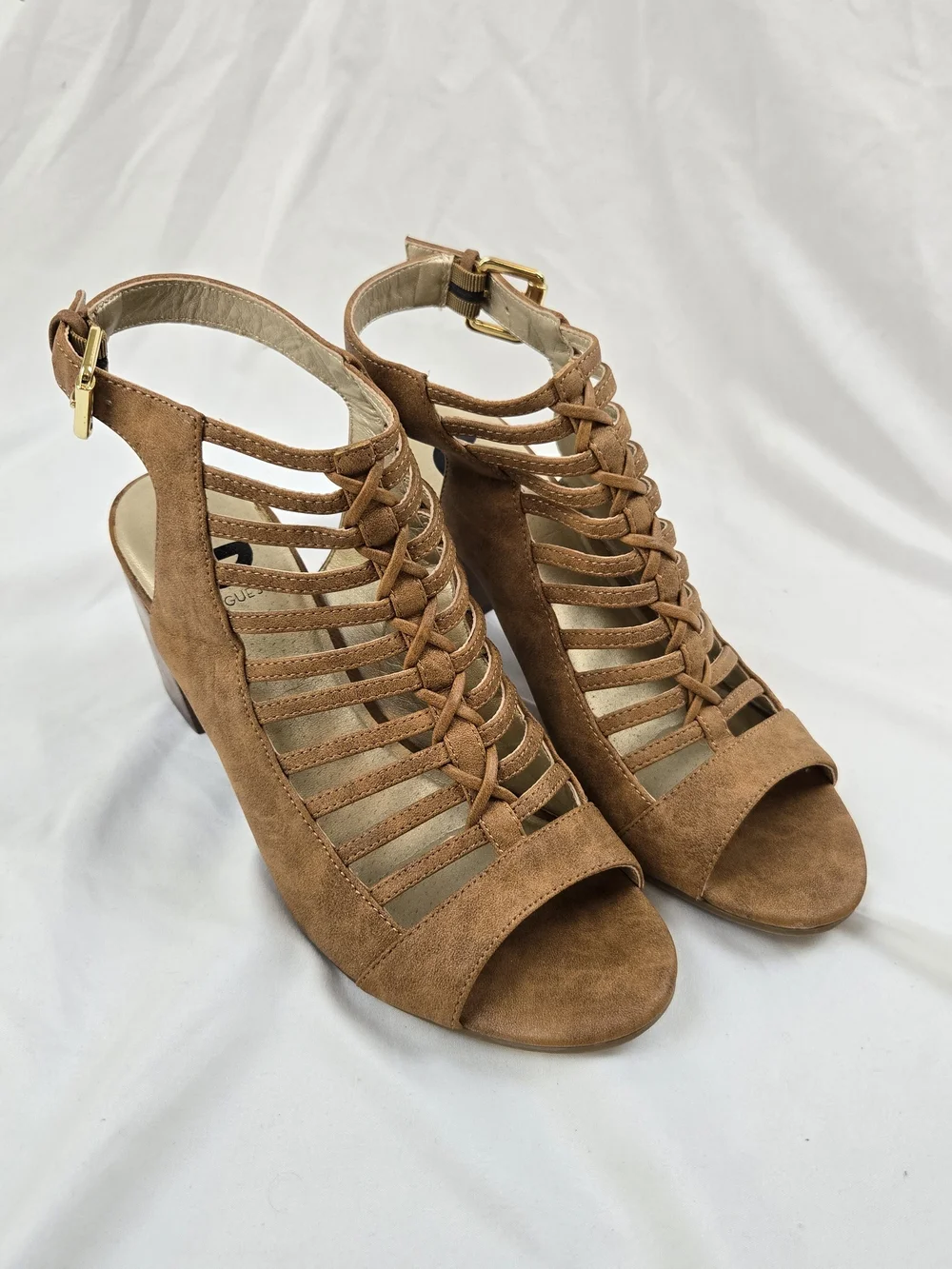 GUESS Brown Caged Gladiator Sandals Women’s 8M Suede Block Heel